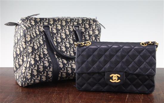 A vintage Chanel dark blue lamb skin quilted handbag,